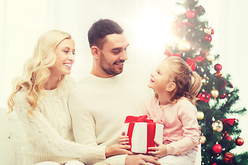 Image showing happy family at home with christmas tree