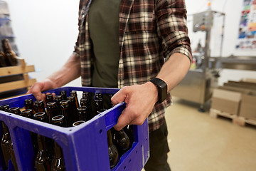 Image showing man with bottles in box at craft beer brewery