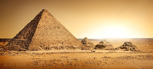 Image showing Egyptian pyramids in sand