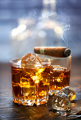 Image showing Whiskey and cigar