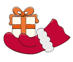 Image showing Santa Claus hand and packaged present.