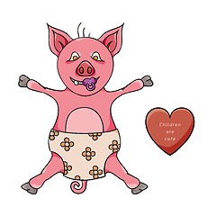 Image showing small pink piglet with diaper
