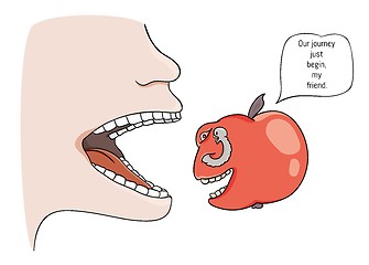 Image showing man trying to eat apple