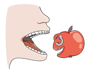 Image showing man trying to eat apple