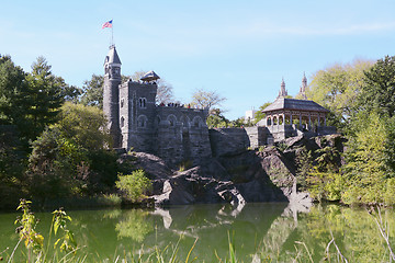 Image showing Belvedere Castle in Central Park, overlooking Turtle Pond
