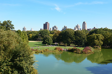 Image showing Turtle Pond in Central Park, tourists enjoying a sunny day