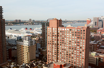 Image showing Cruise ships docked on the Hudson River in New York