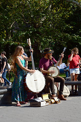 Image showing Two street musicians playing for tourists in Washington Square P