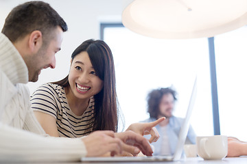 Image showing Startup Business Team At A Meeting at modern office building