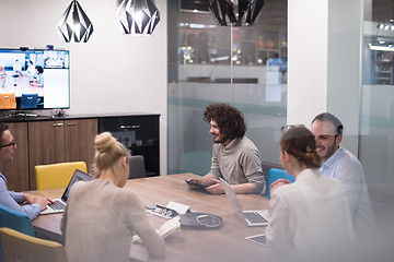 Image showing Startup Business Team At A Meeting at modern office building