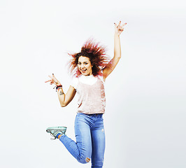 Image showing young cute mixed races girl teenage posing cheerfull on white background isolated, happy smiling lifestyle people concept