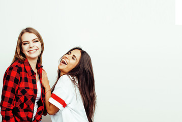 Image showing best friends teenage girls together having fun, posing emotional