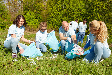 Image showing volunteers with garbage bags cleaning park area