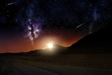 Image showing landscape over sunrise in night sky or space