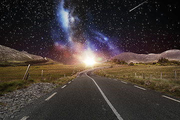 Image showing asphalt road over night sky or space