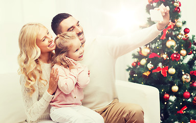 Image showing family taking selfie with smartphone at christmas