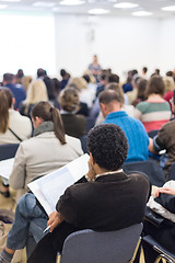 Image showing Woman giving presentation on business conference.