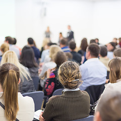 Image showing Woman giving presentation on business conference.