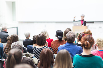 Image showing Woman giving presentation on business conference.