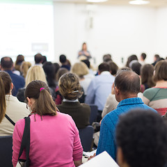 Image showing Woman giving presentation on business conference.