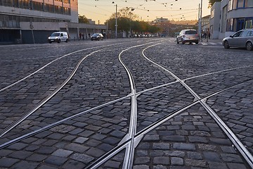 Image showing Tram rails old urban street