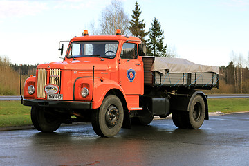 Image showing Beautiful Scania 80 Truck Parked on Asphalt Yard