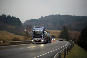 Image showing Scania Tank Truck Transports AdBlue at Dusk