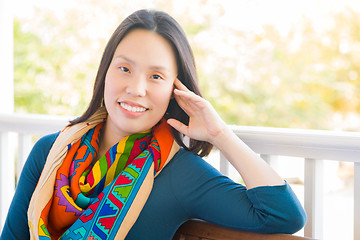 Image showing Young Attractive Chinese Adult Woman Portrait Outdoors