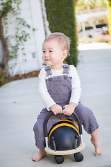 Image showing Young Mixed Race Chinese and Caucasian Baby Boy Having Fun Outdo