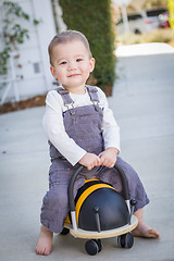 Image showing Young Mixed Race Chinese and Caucasian Baby Boy Having Fun Outdo