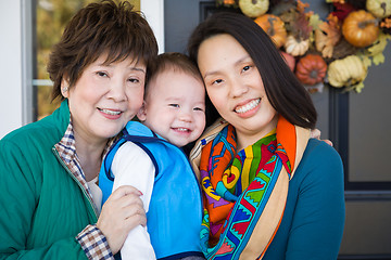 Image showing Happy Chinese Senior Adult Grandmother with Her Daughter and Gra