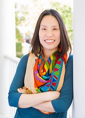 Image showing Young Attractive Chinese Adult Woman Portrait Outdoors