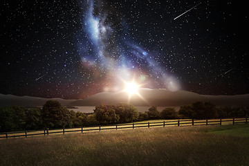 Image showing landscape over space and stars in night sky