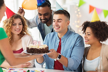 Image showing team greeting colleague at office birthday party