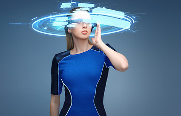 Image showing woman in virtual reality 3d glasses with screens