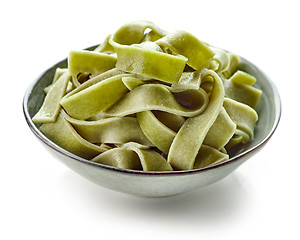 Image showing Bowl of egg noodles with spinach