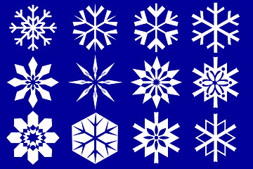 Image showing Snowflakes collection. Isolated on the blue