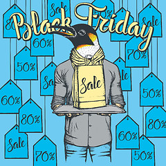 Image showing Vector illustration of penguin on Black Friday