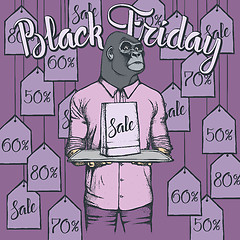 Image showing Vector illustration of monkey on Black Friday