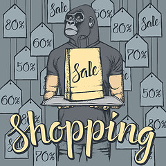 Image showing Vector illustration of monkey on Black Friday