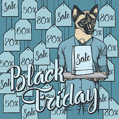 Image showing Vector illustration of cat on Black Friday