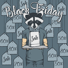 Image showing Vector illustration of raccoon on Black Friday