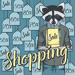 Image showing Vector illustration of raccoon on Black Friday