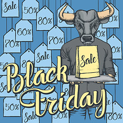 Image showing Vector illustration of bull on Black Friday