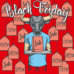 Image showing Vector illustration of bull on Black Friday