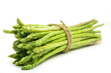 Image showing Bundle of green asparagus shoots