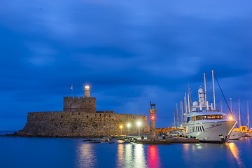 Image showing Agios Nikolaos fortress on the Mandraki harbour of Rhodes 