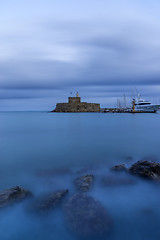 Image showing Agios Nikolaos fortress on the Mandraki harbour of Rhodes 