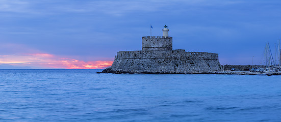 Image showing Agios Nikolaos fortress on the Mandraki harbour of Rhodes Greece