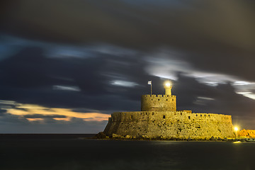 Image showing fortress on the Mandraki harbour of Rhodes Greece